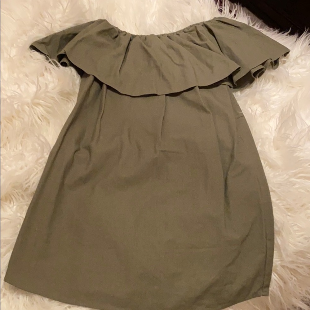 Off the shoulder olive dress